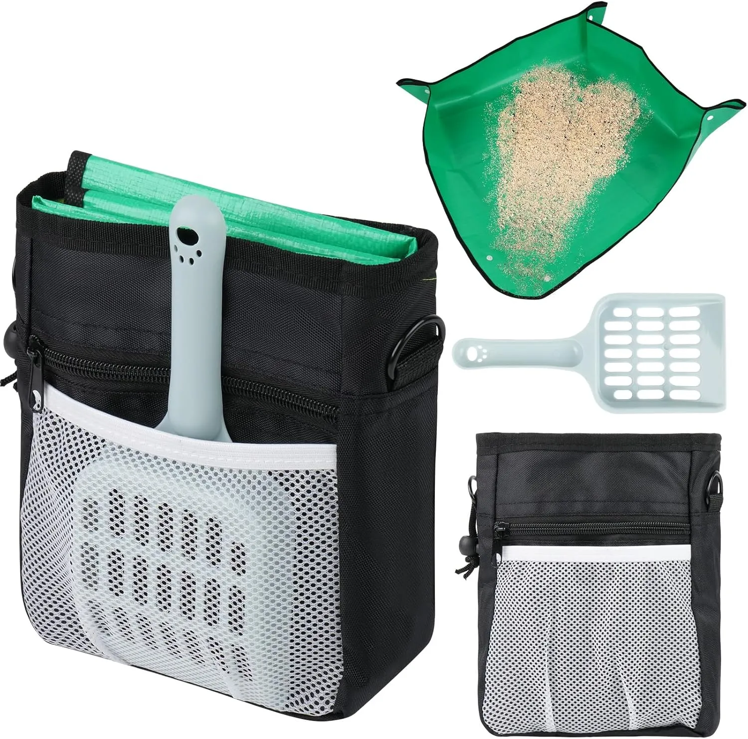 3 PCS Travel Litter Box Set Including Portable Litter Box Collapsible Cat Travel Bag and Cat Litter Scoop Portable Cat Litter Box for Travel