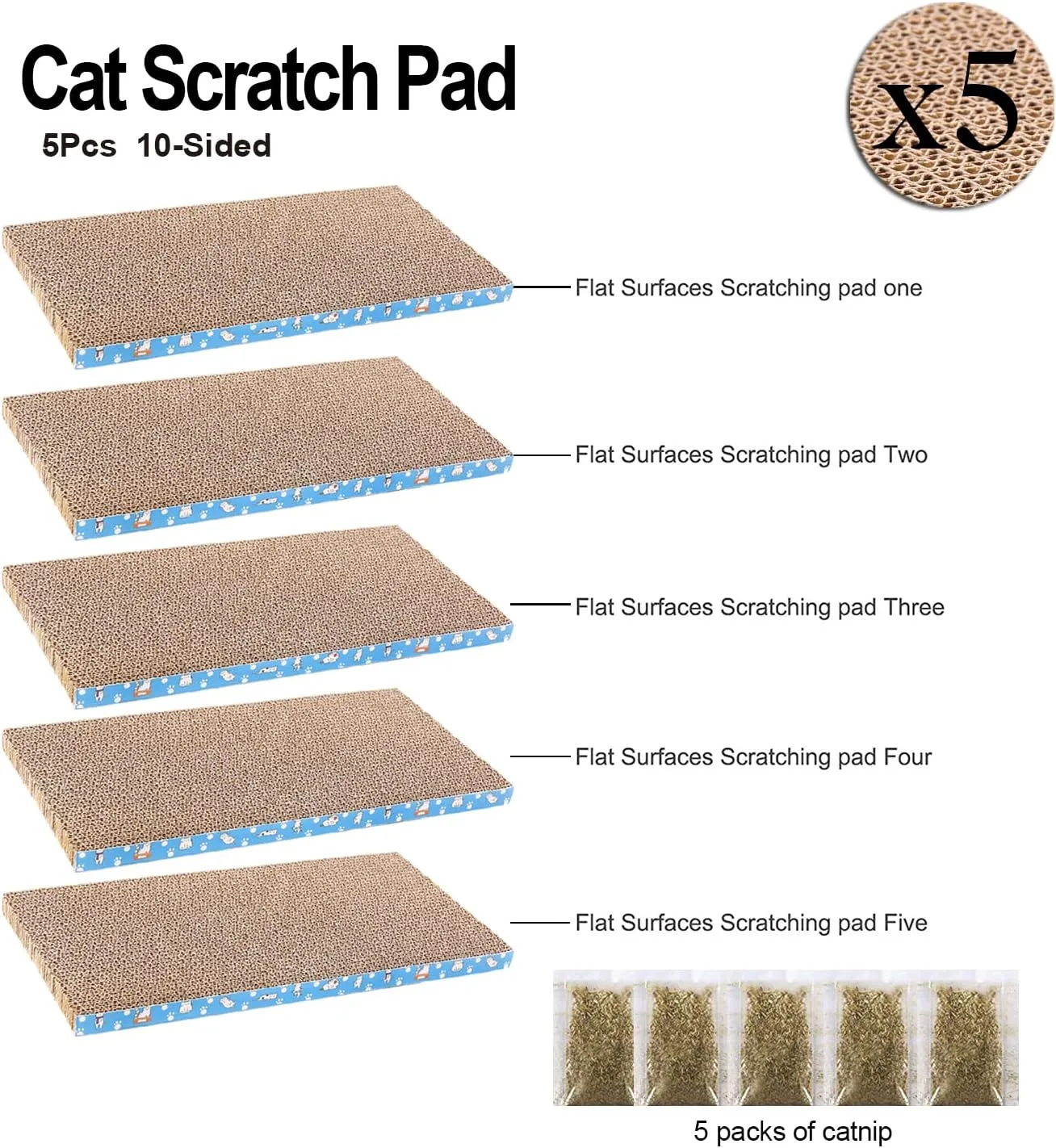 5 Packs in 1 Cat Scratch Pad, Cat Scratcher Cardboard,Reversible,Durable Recyclable Cardboard, Premium Scratch, Suitable for Cats to Rest, Grind Claws and Play (0.8" H(5 Packs))