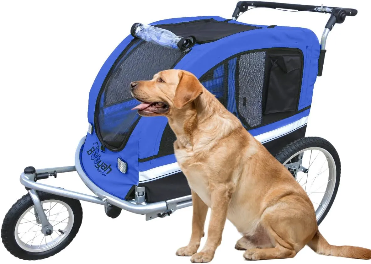 Booyah Large Pet Trailer Pet Bike Trailer & Jogger with Shocks - Blue