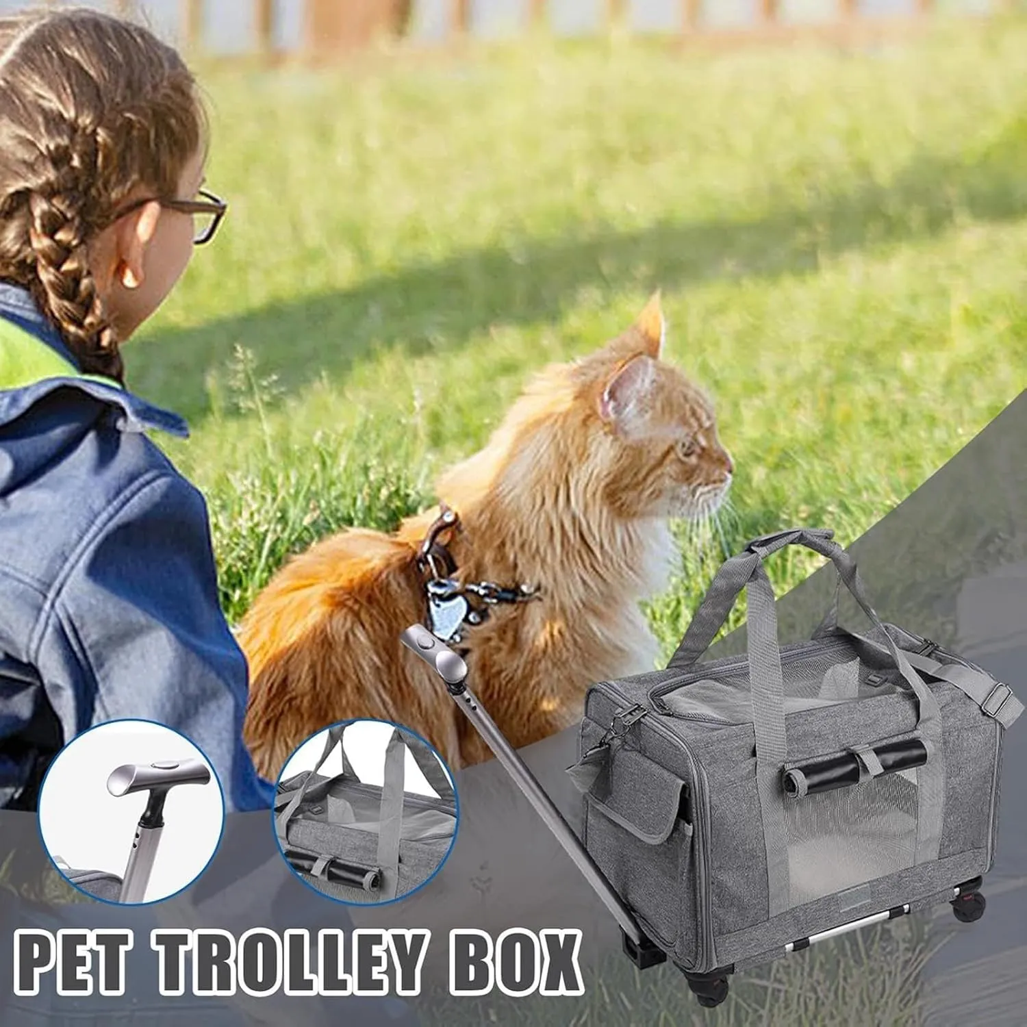 Breathable Mesh Pet Trolley Bag, Pet Carrier with Wheels, Washable Cover, Cat Puppy Dog Carrier, Pet Travel Backpack Bag for Cats & Dogs