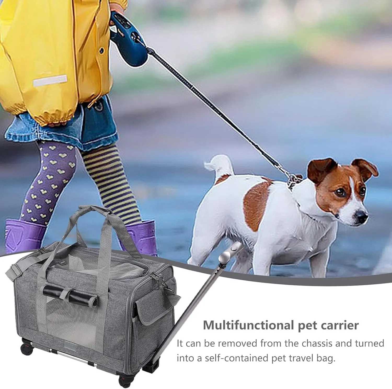 Breathable Mesh Pet Trolley Bag, Pet Carrier with Wheels, Washable Cover, Cat Puppy Dog Carrier, Pet Travel Backpack Bag for Cats & Dogs