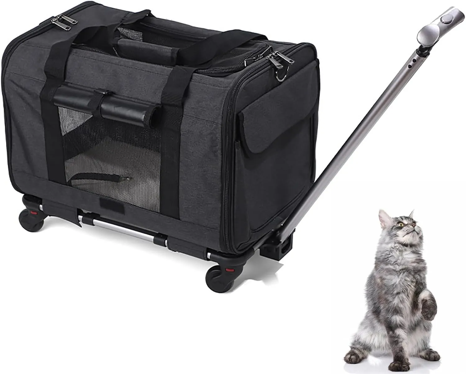 Breathable Mesh Pet Trolley Bag, Pet Carrier with Wheels, Washable Cover, Cat Puppy Dog Carrier, Pet Travel Backpack Bag for Cats & Dogs