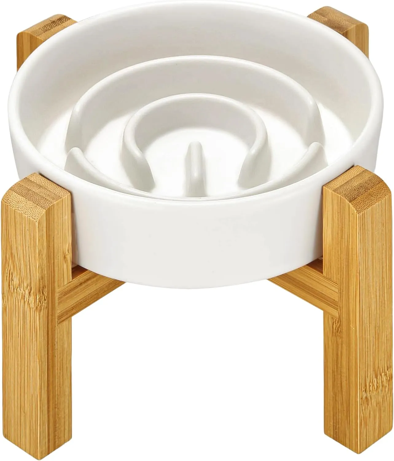 Ceramic Slow Feeder Dog Bowls Elevated, 0.6 Cup Slow Feeder for Small Dogs and Cats, Puzzle Maze Bowl, Prevents Choking, 6in, White