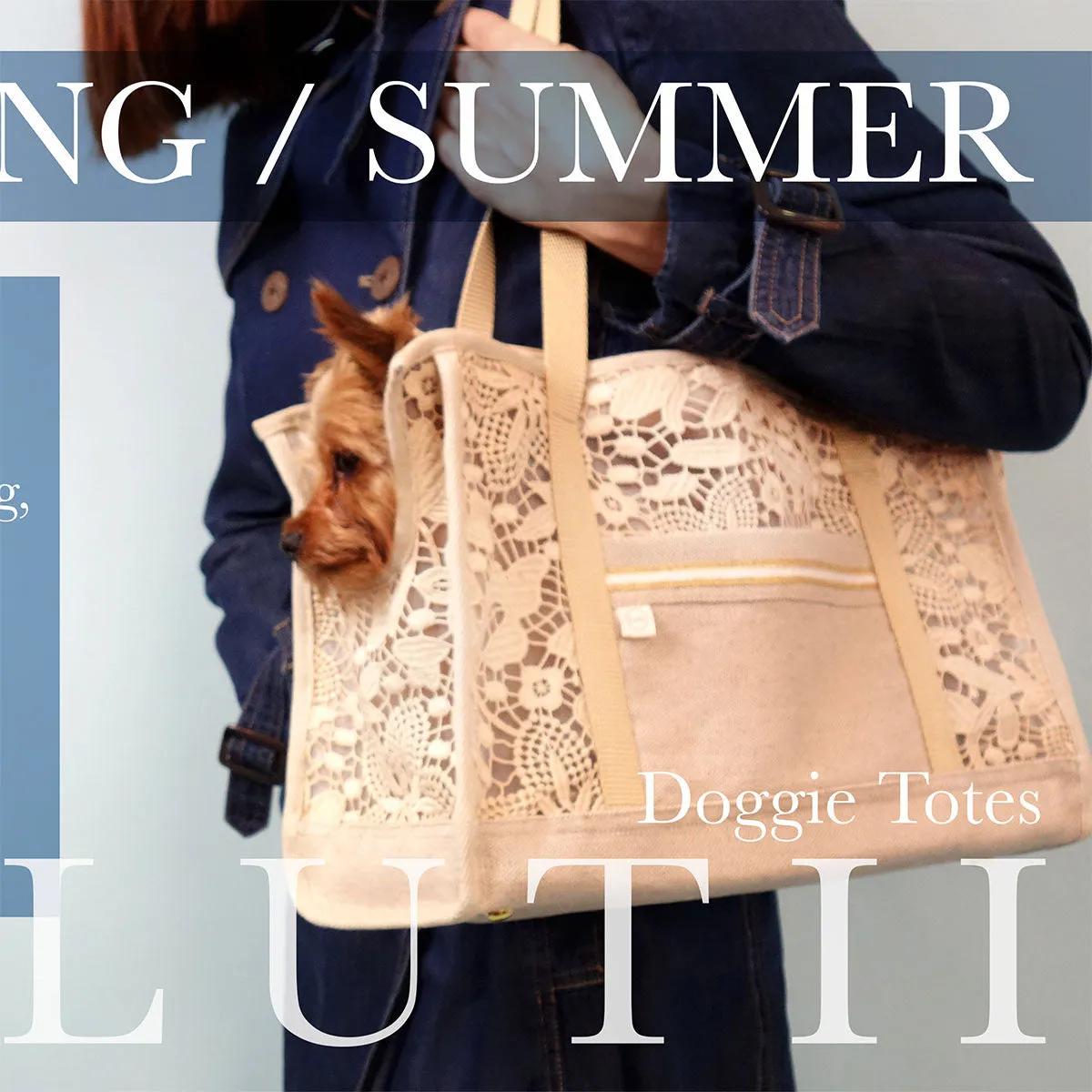 dog carrier, non-overheating, spring/summer lightweight lace pet tote "Summer Wheat"