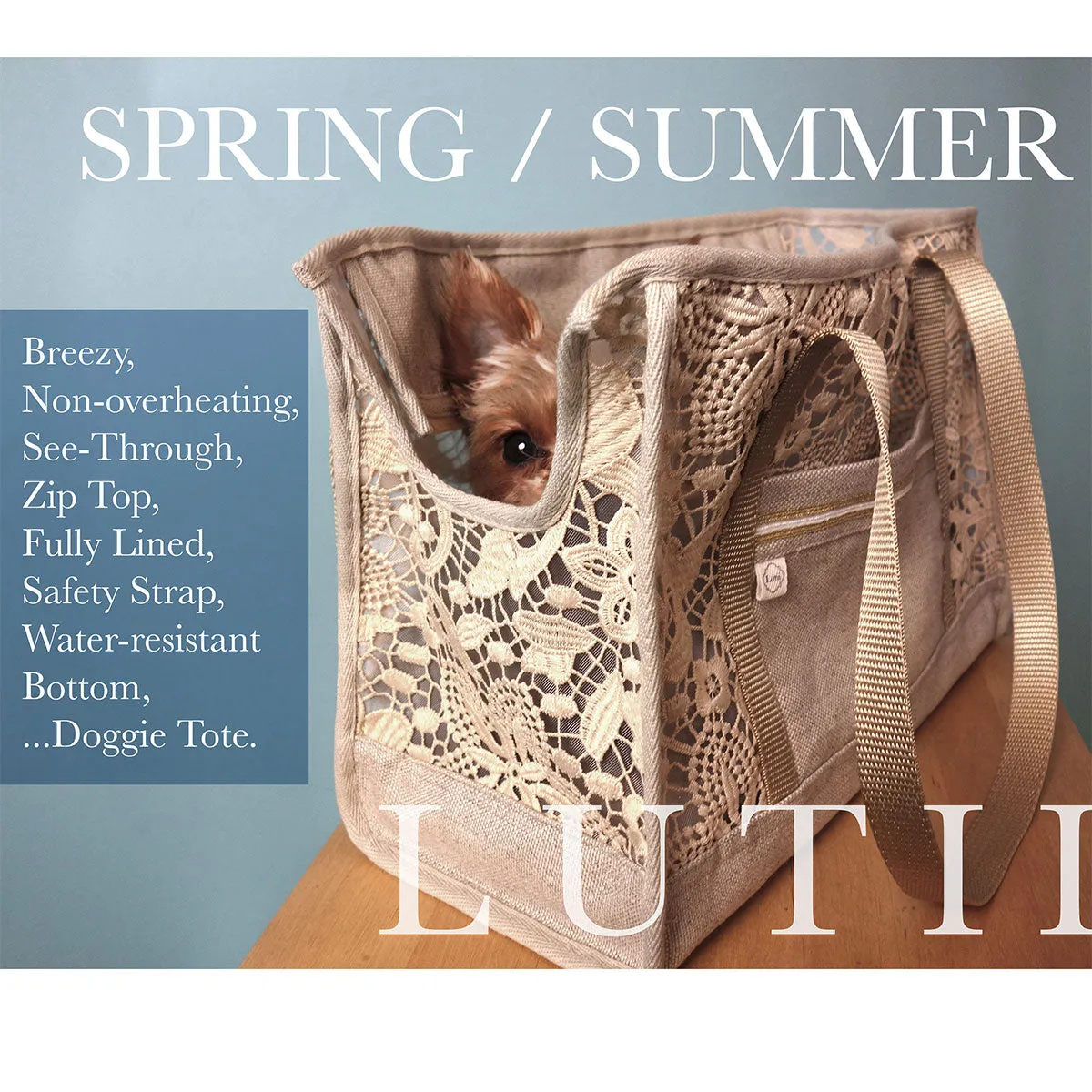 dog carrier, non-overheating, spring/summer lightweight lace pet tote "Summer Wheat"