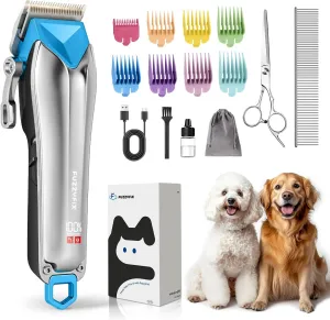 Dog Clippers for Grooming with Detachable Blade for Thick Coats, Cordless Rechargeable Low Noise Professional Pet Grooming Hair Trimmer Shaver Kit with 8 Guide Combs for Dogs Cats Animals