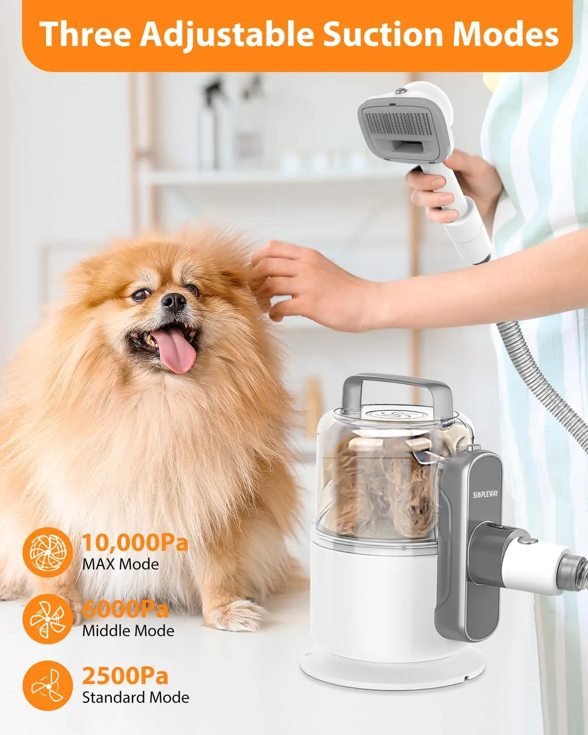 Dog Grooming Vacuum Kit for Shedding: Professional Hair Clippers Pet Groomer 2.1L Dust Cup 10000Pa Powerful Deshedding Brush with 6 Pet Grooming Tools Low Noise Home Cat Cleaning (Off-white)