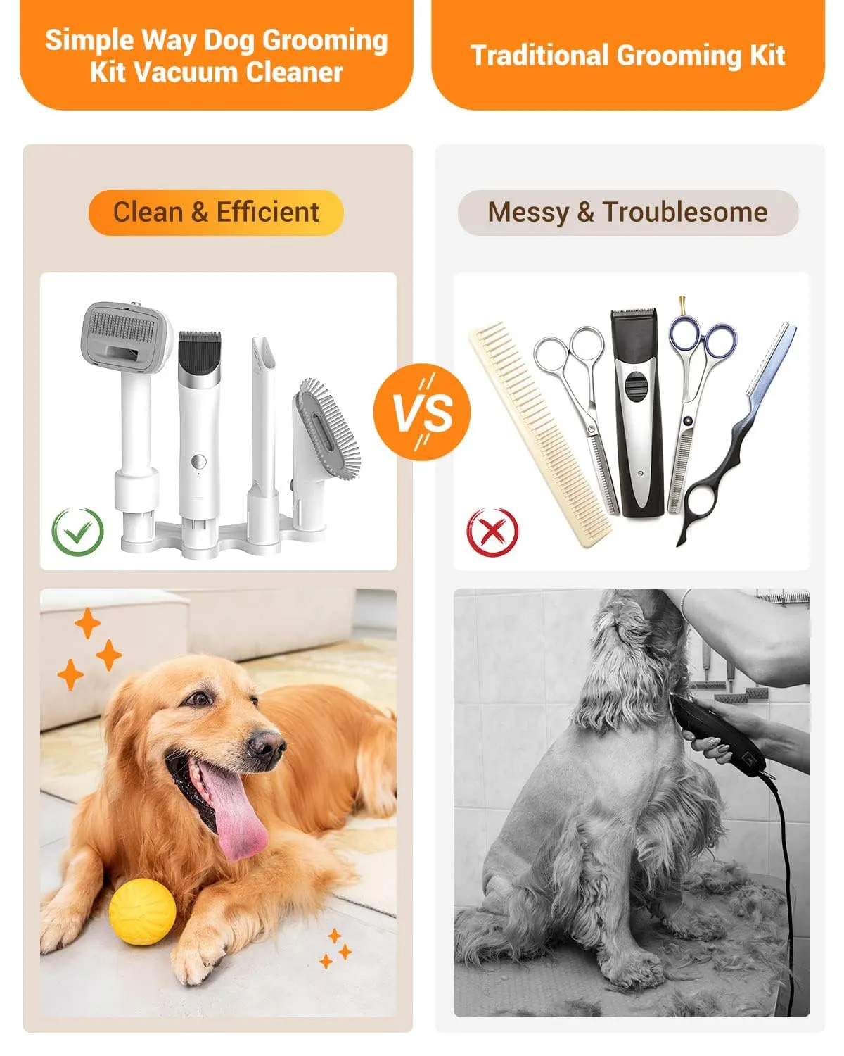 Dog Grooming Vacuum Kit for Shedding: Professional Hair Clippers Pet Groomer 2.1L Dust Cup 10000Pa Powerful Deshedding Brush with 6 Pet Grooming Tools Low Noise Home Cat Cleaning (Off-white)