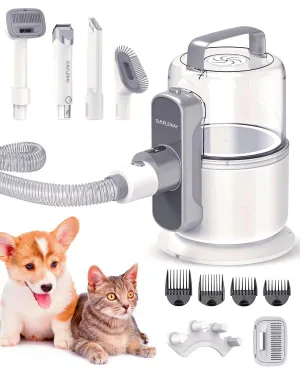 Dog Grooming Vacuum Kit for Shedding: Professional Hair Clippers Pet Groomer 2.1L Dust Cup 10000Pa Powerful Deshedding Brush with 6 Pet Grooming Tools Low Noise Home Cat Cleaning (Off-white)