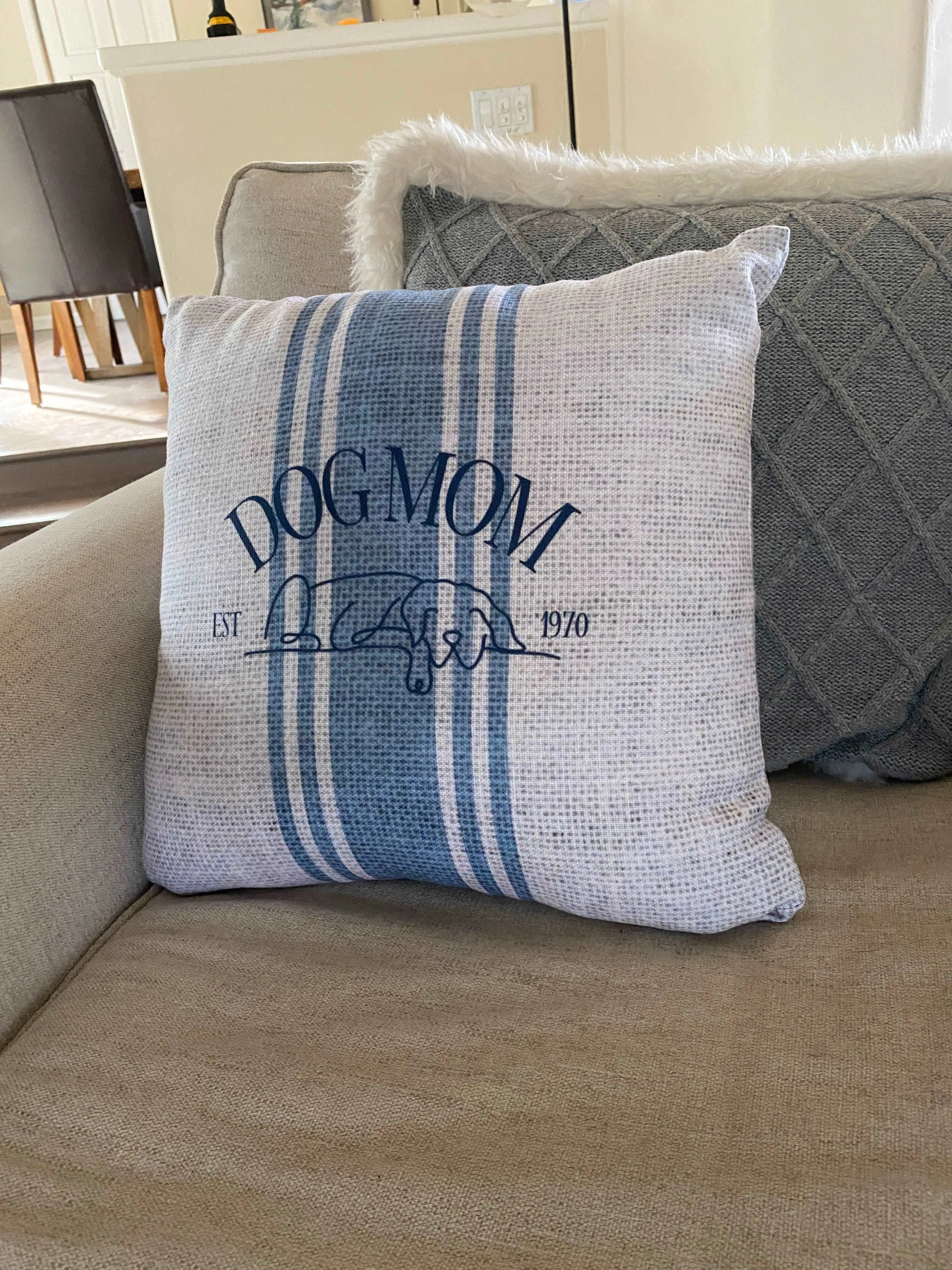 Dog Mom Farmhouse Grain sack Design Textured Faux Linen Pillow