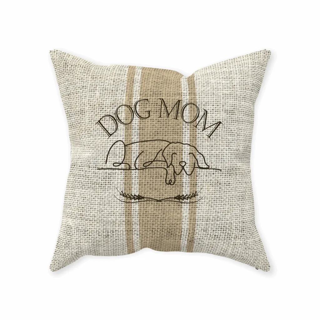 Dog Mom Farmhouse Grain sack Design Textured Faux Linen Pillow