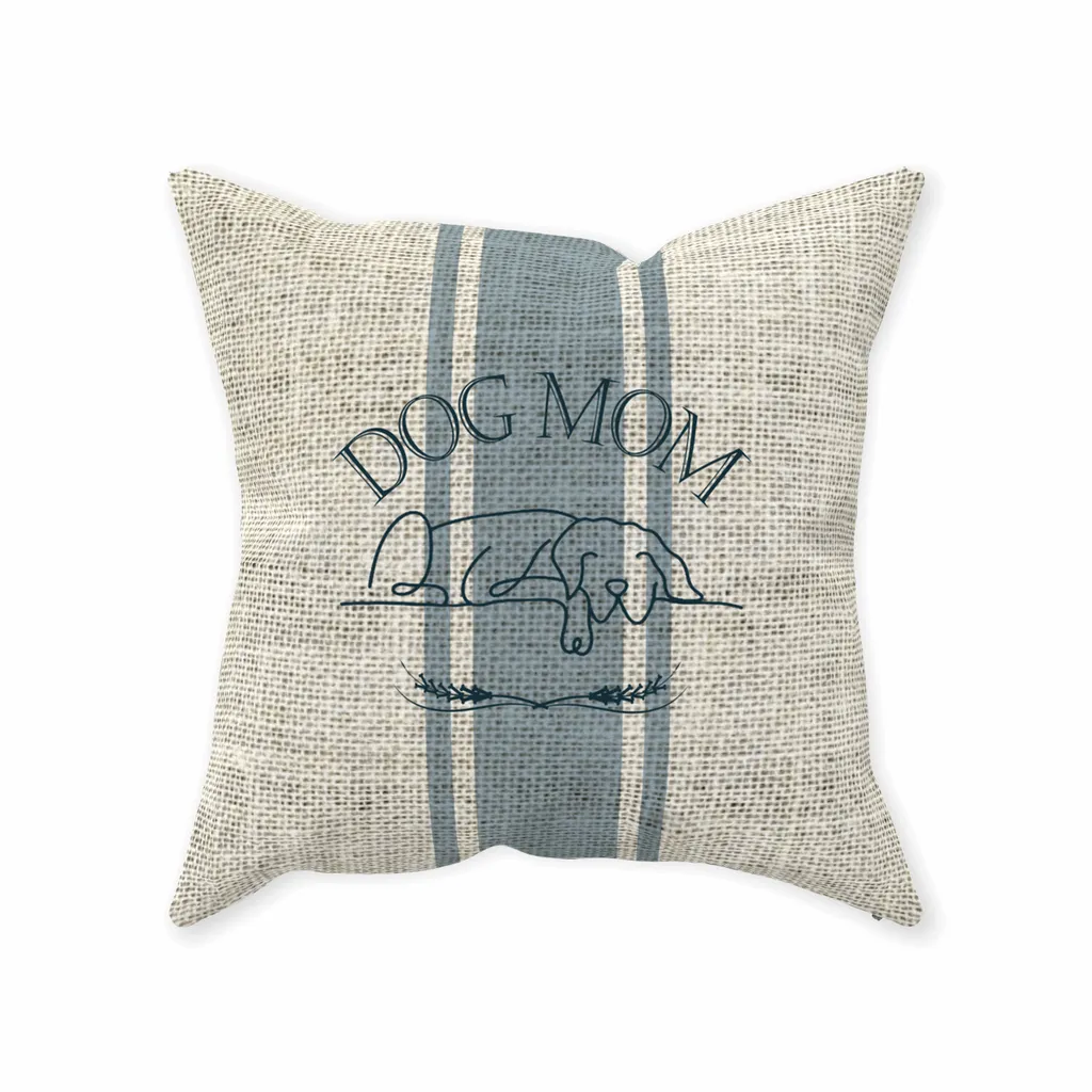 Dog Mom Farmhouse Grain sack Design Textured Faux Linen Pillow