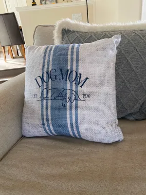 Dog Mom Farmhouse Grain sack Design Textured Faux Linen Pillow