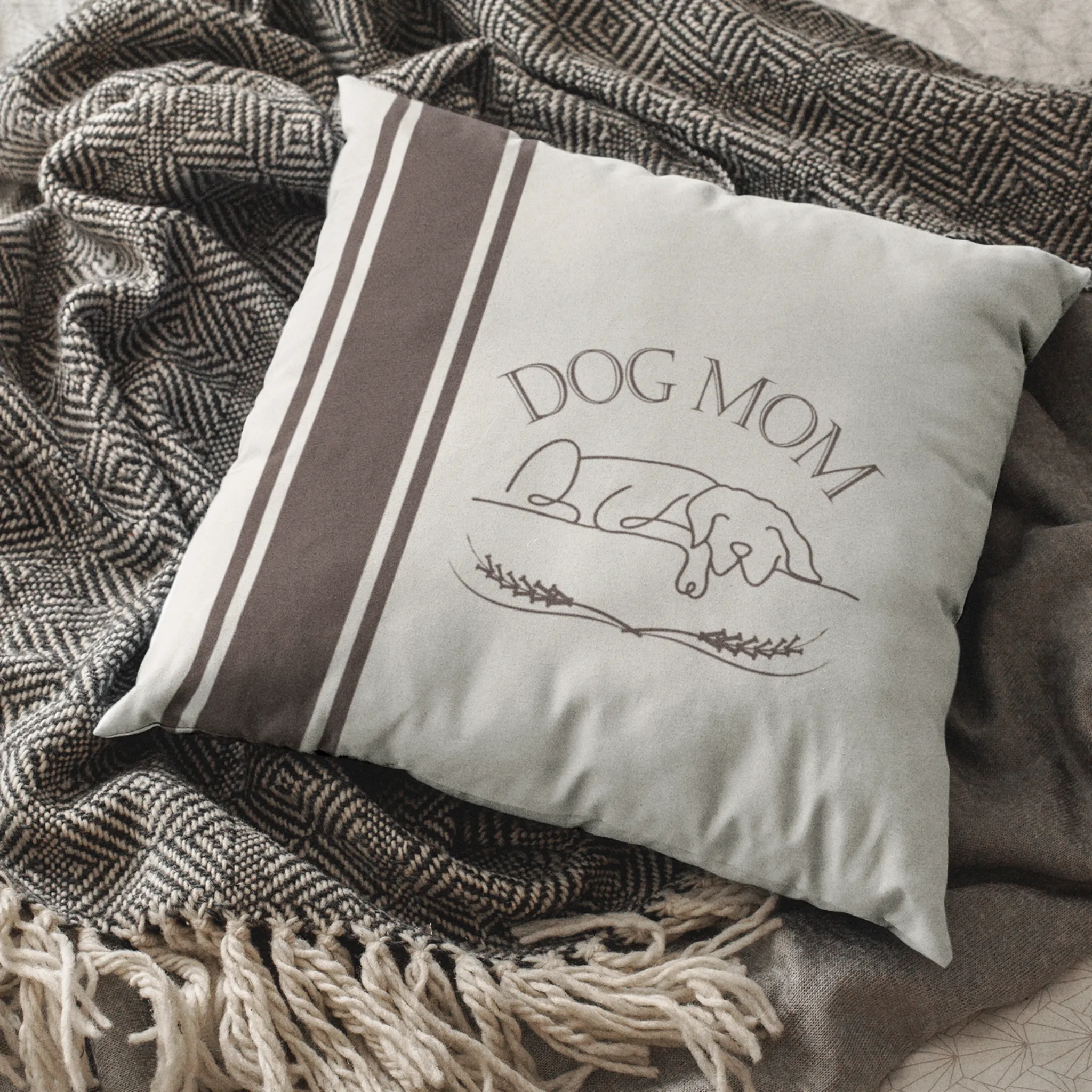 Dog Mom Signature Farmhouse Stripe Design Floor Pillow