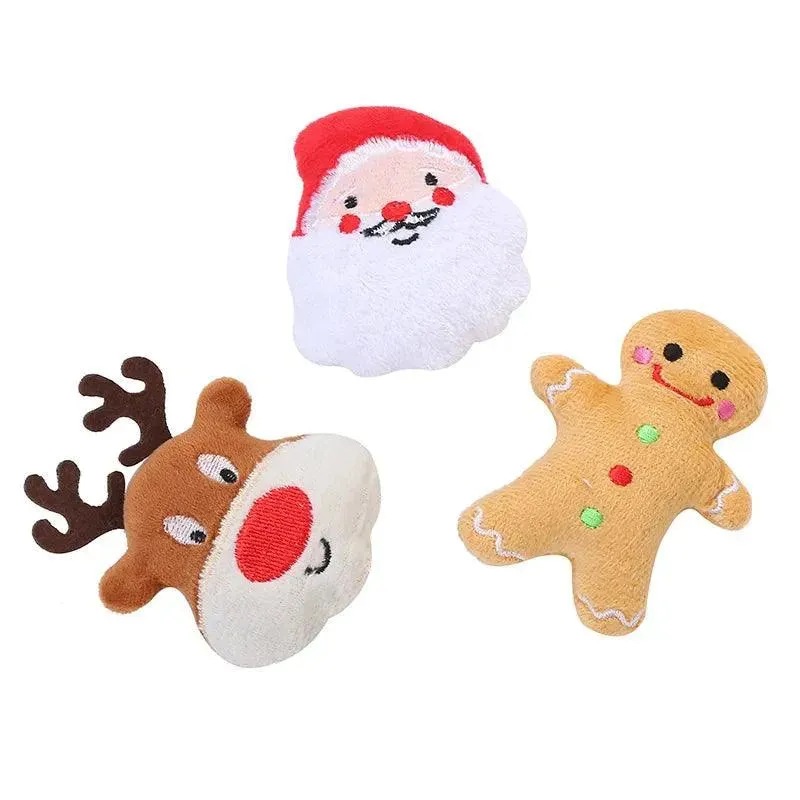 Festive Plush Catnip Toys, Santa, Elk, Gingerbread Man