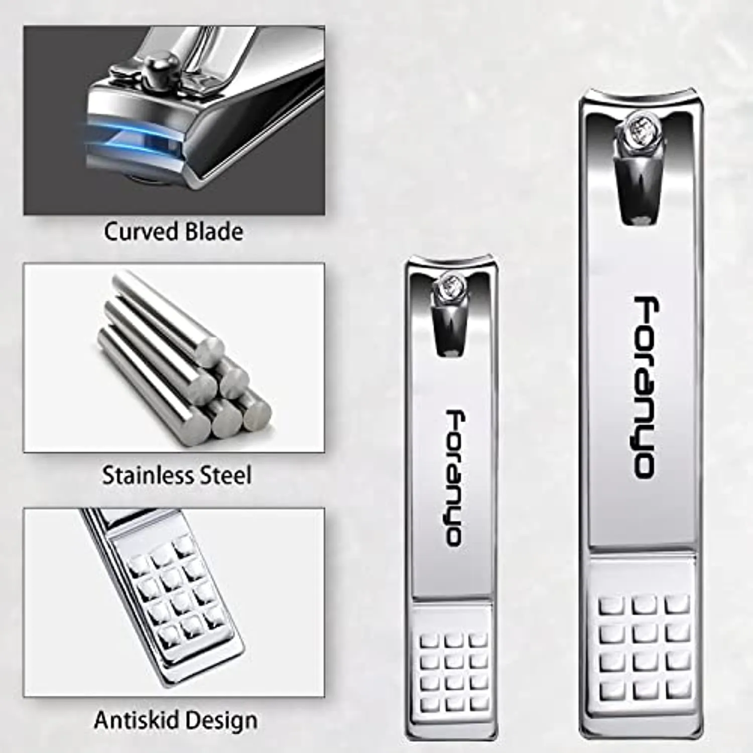 Foranyo Nail Clipper Set - 3 Pack Nail Clippers for Men Women, Stainless Steel Fingernail & Toenail Clippers Nail Cutter Set for Thick Nails [Silver]
