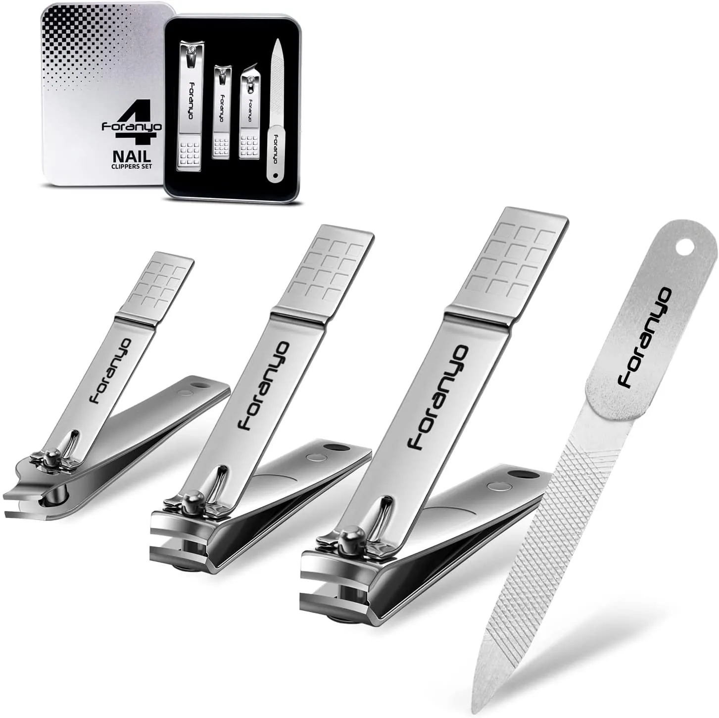 Foranyo Nail Clipper Set - 3 Pack Nail Clippers for Men Women, Stainless Steel Fingernail & Toenail Clippers Nail Cutter Set for Thick Nails [Silver]
