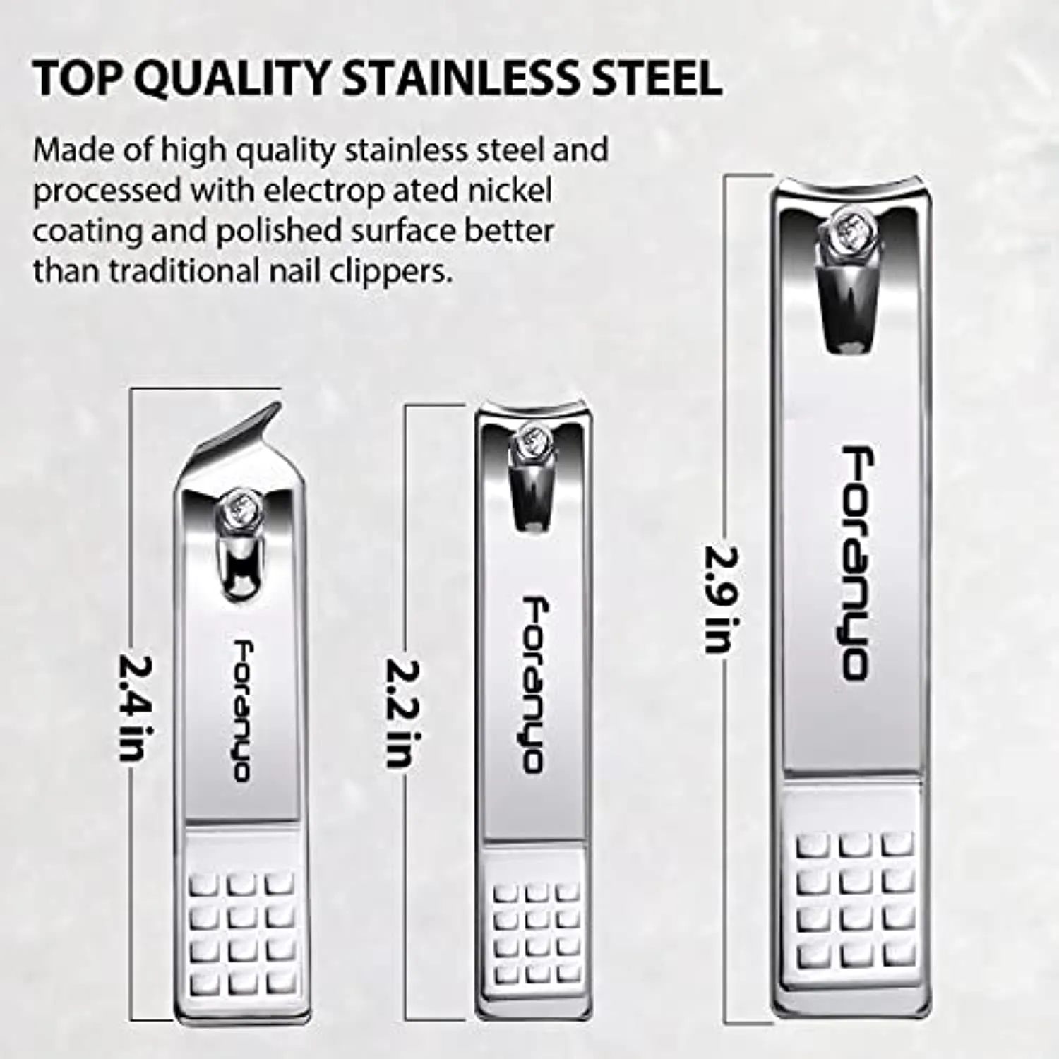 Foranyo Nail Clipper Set - 3 Pack Nail Clippers for Men Women, Stainless Steel Fingernail & Toenail Clippers Nail Cutter Set for Thick Nails [Silver]