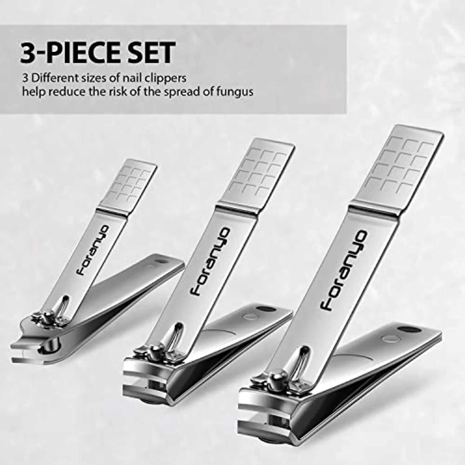 Foranyo Nail Clipper Set - 3 Pack Nail Clippers for Men Women, Stainless Steel Fingernail & Toenail Clippers Nail Cutter Set for Thick Nails [Silver]