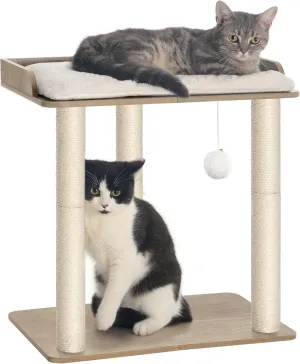 FourFurPets 22in Cat Tree Tower Condo, Cat Scratch Posts for Indoor Cats, Big Plate, Three 23.6in Full Sisal Scratching Posts, Greige