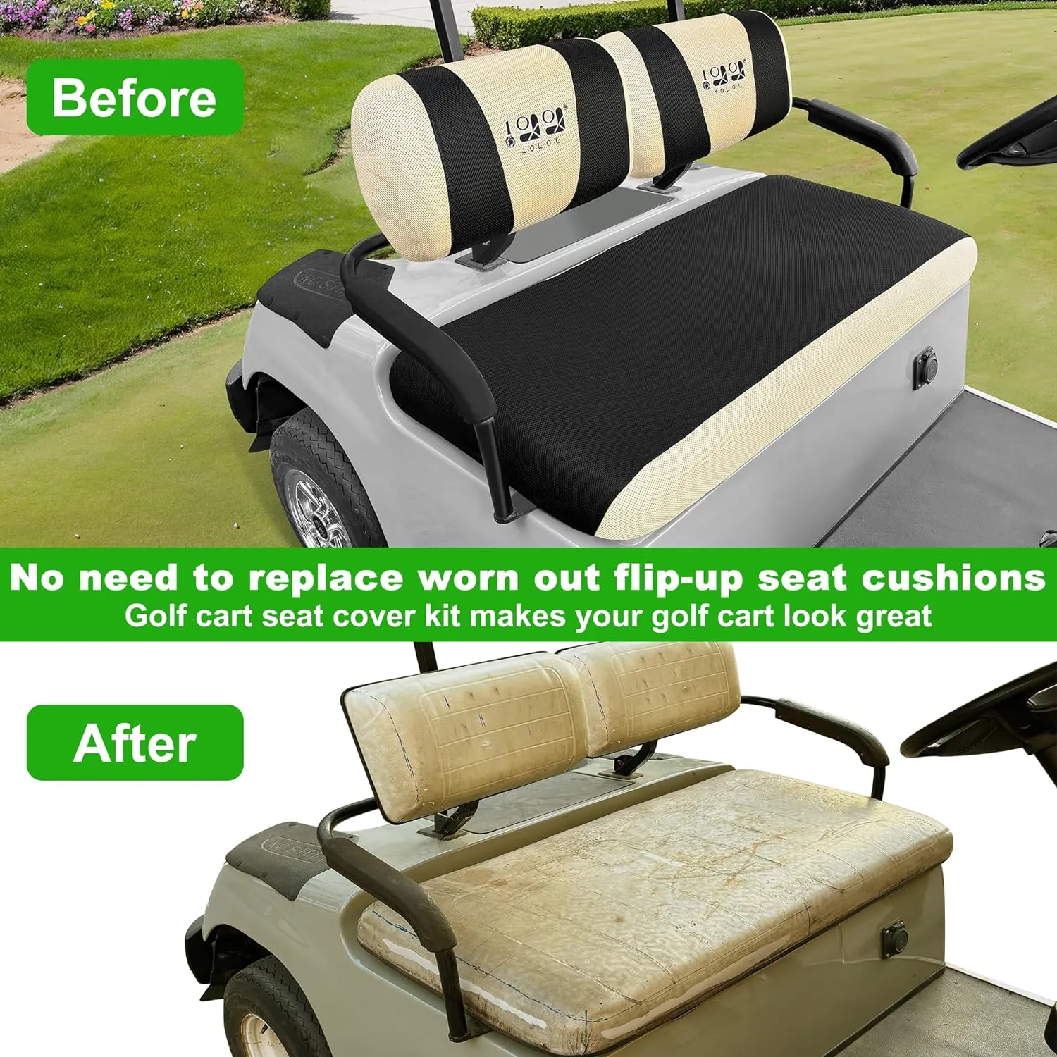 Golf Cart Seat Cover (Double Backrest) For Yamaha Club Car EZGO - 10L0L