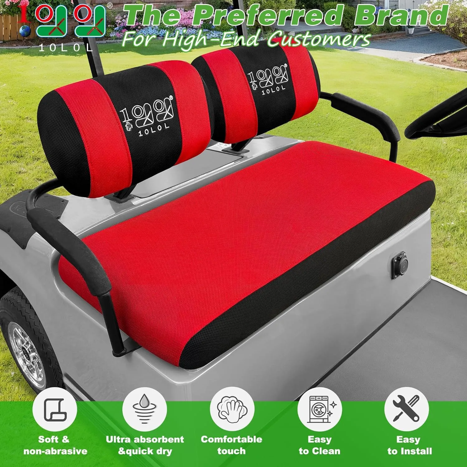 Golf Cart Seat Cover (Double Backrest) For Yamaha Club Car EZGO - 10L0L