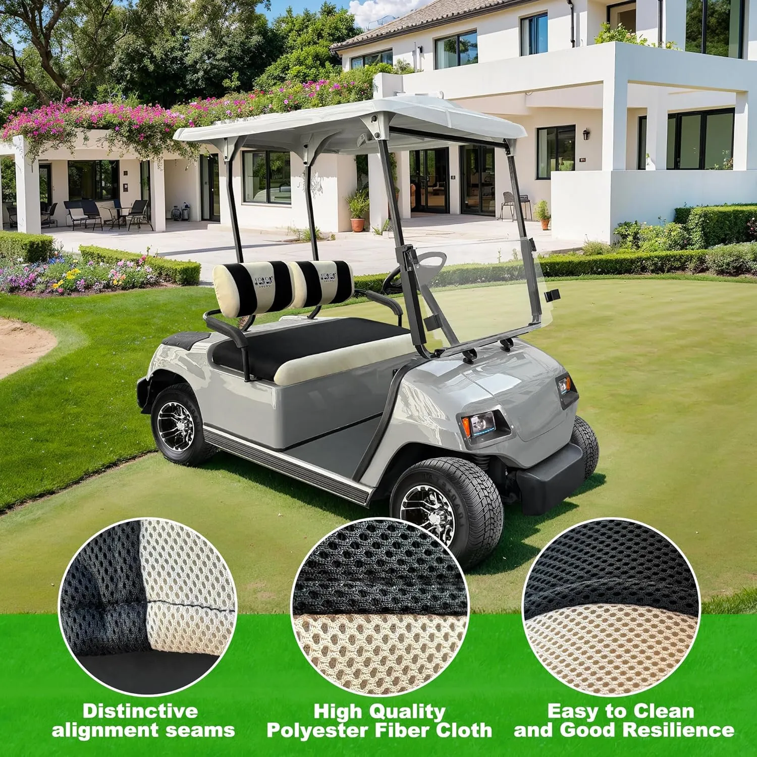 Golf Cart Seat Cover (Double Backrest) For Yamaha Club Car EZGO - 10L0L