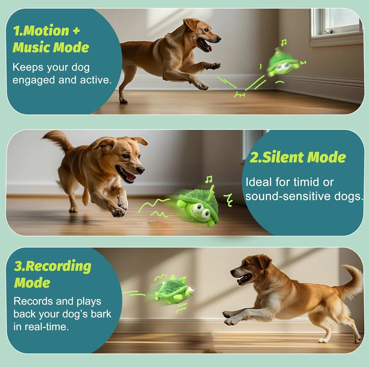 Interactive Moving Dog Toys  Plush Chew Toy with Bouncing Ball, Music & Recording | Rechargeable Self-Play Toys for Small, Medium & Large Dogs to Keep Them Engaged (Turtle)