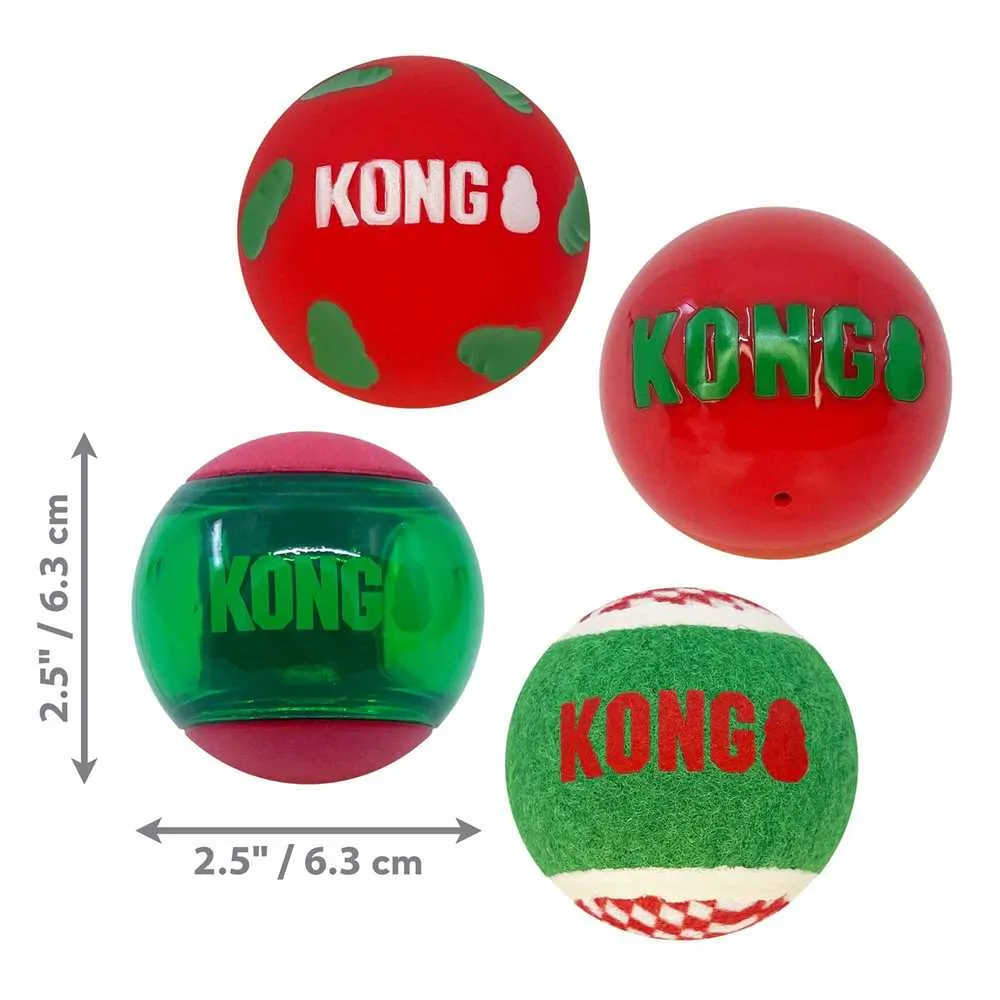 KONG Holiday Occasions Dog Balls - Pack of 4