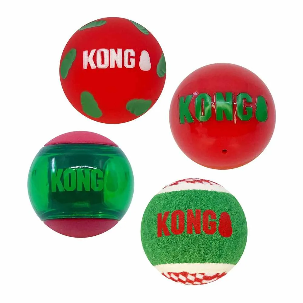 KONG Holiday Occasions Dog Balls - Pack of 4