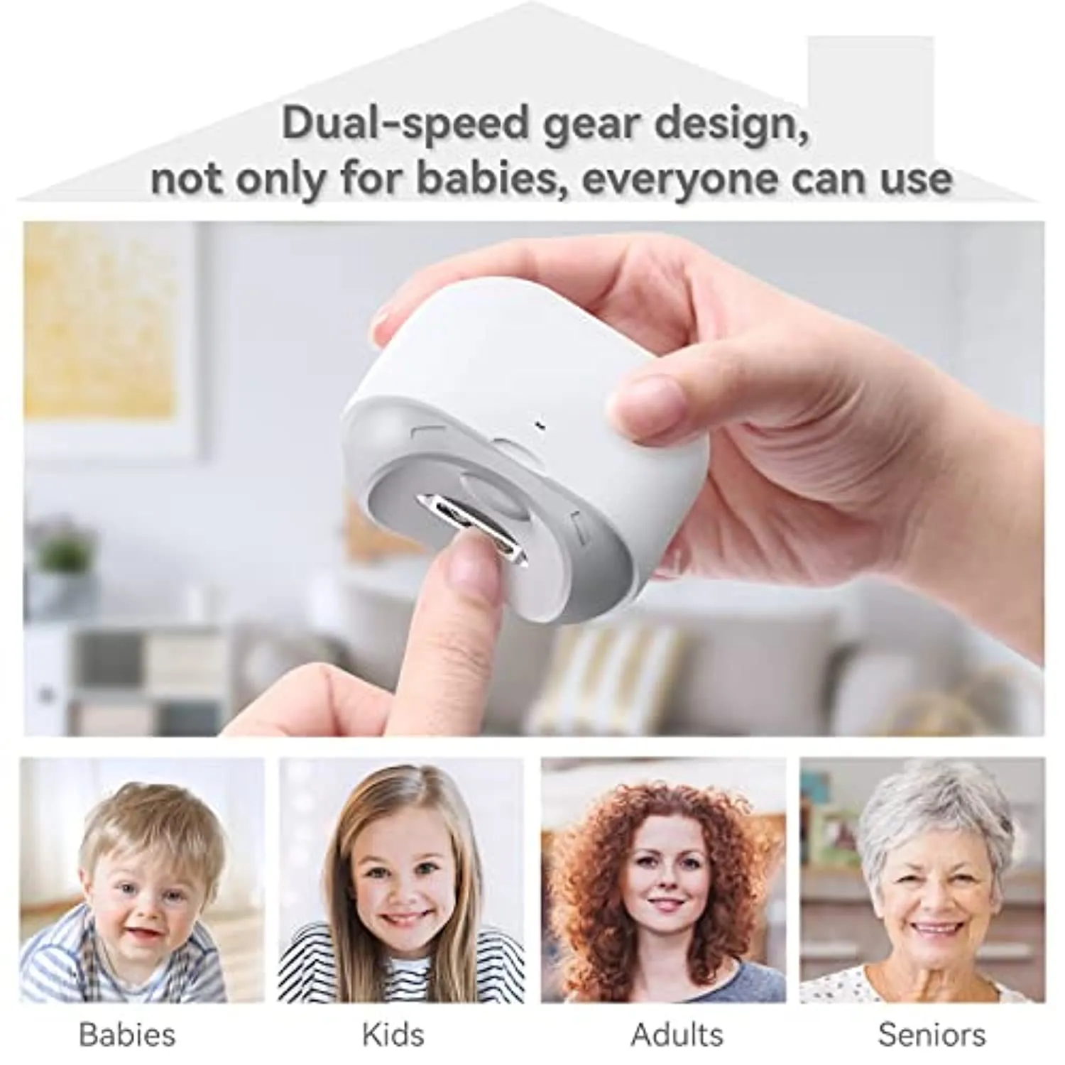 KRX Electric Nail Clipper, Fingernail Cutter and File 2 in 1 Design, Nail Scraps Storage, No Sharp Claws Hurt, Dual Speed Gear, Safe Electric Nail Trimmer for Baby, Kids, Seniors and Adult