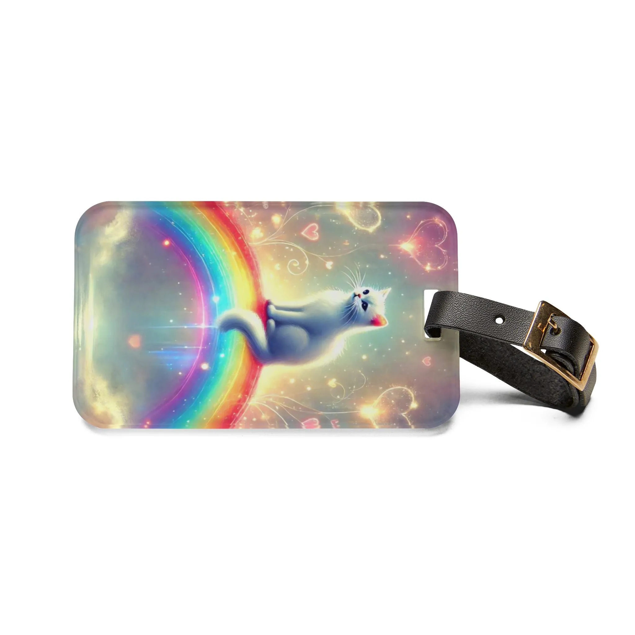 Luggage Tag - Rainbows and Hearts - Cat Lover - Travel Gift