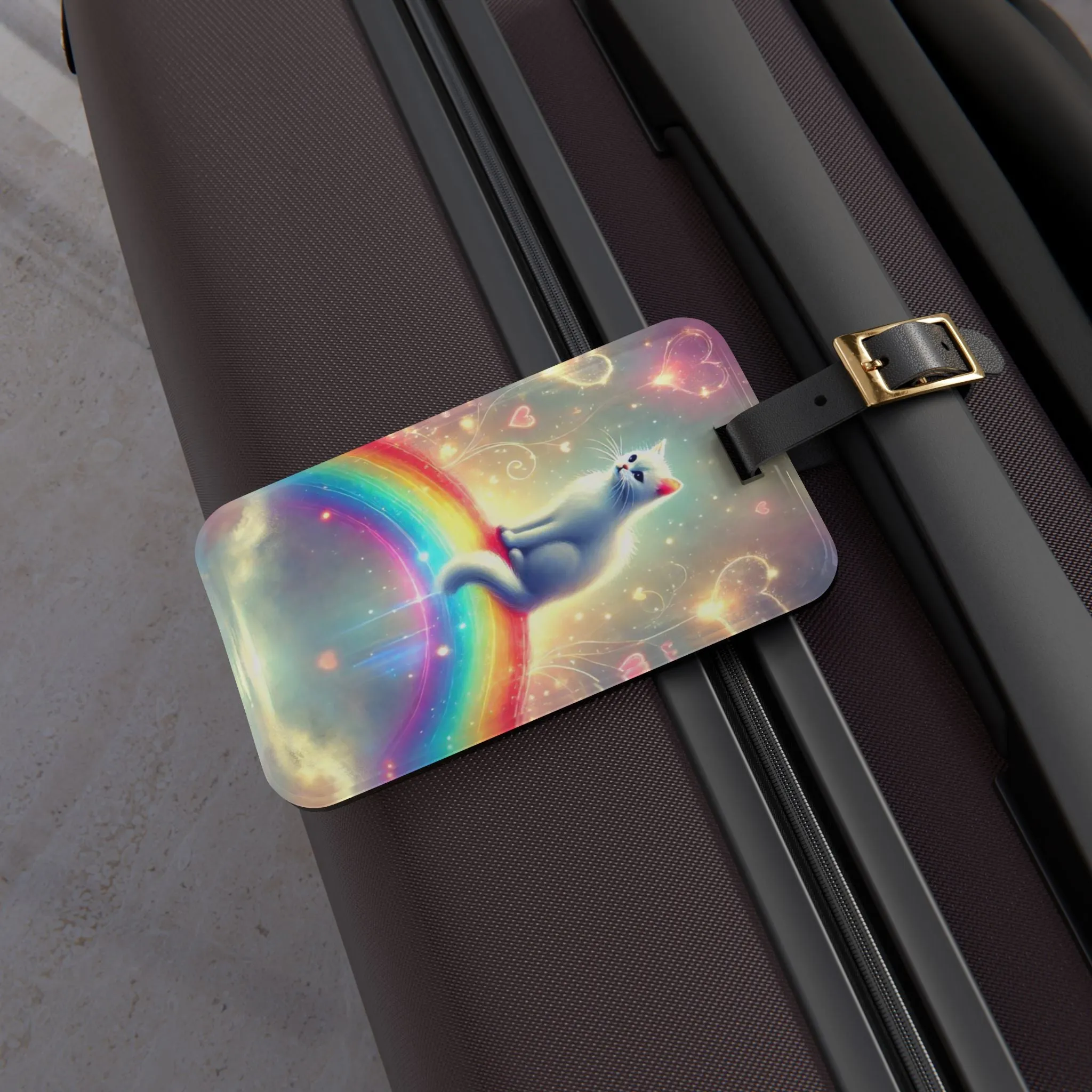 Luggage Tag - Rainbows and Hearts - Cat Lover - Travel Gift