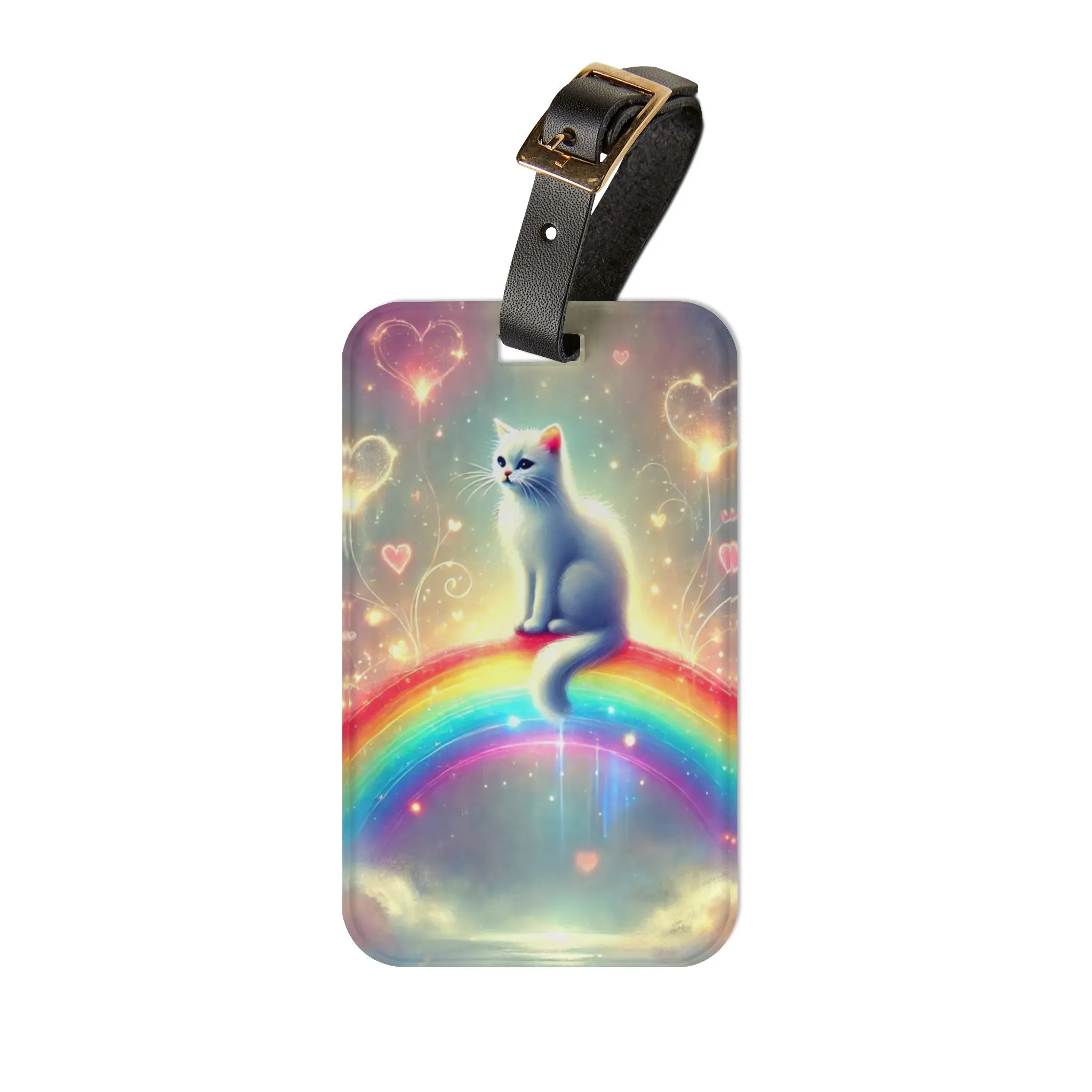Luggage Tag - Rainbows and Hearts - Cat Lover - Travel Gift