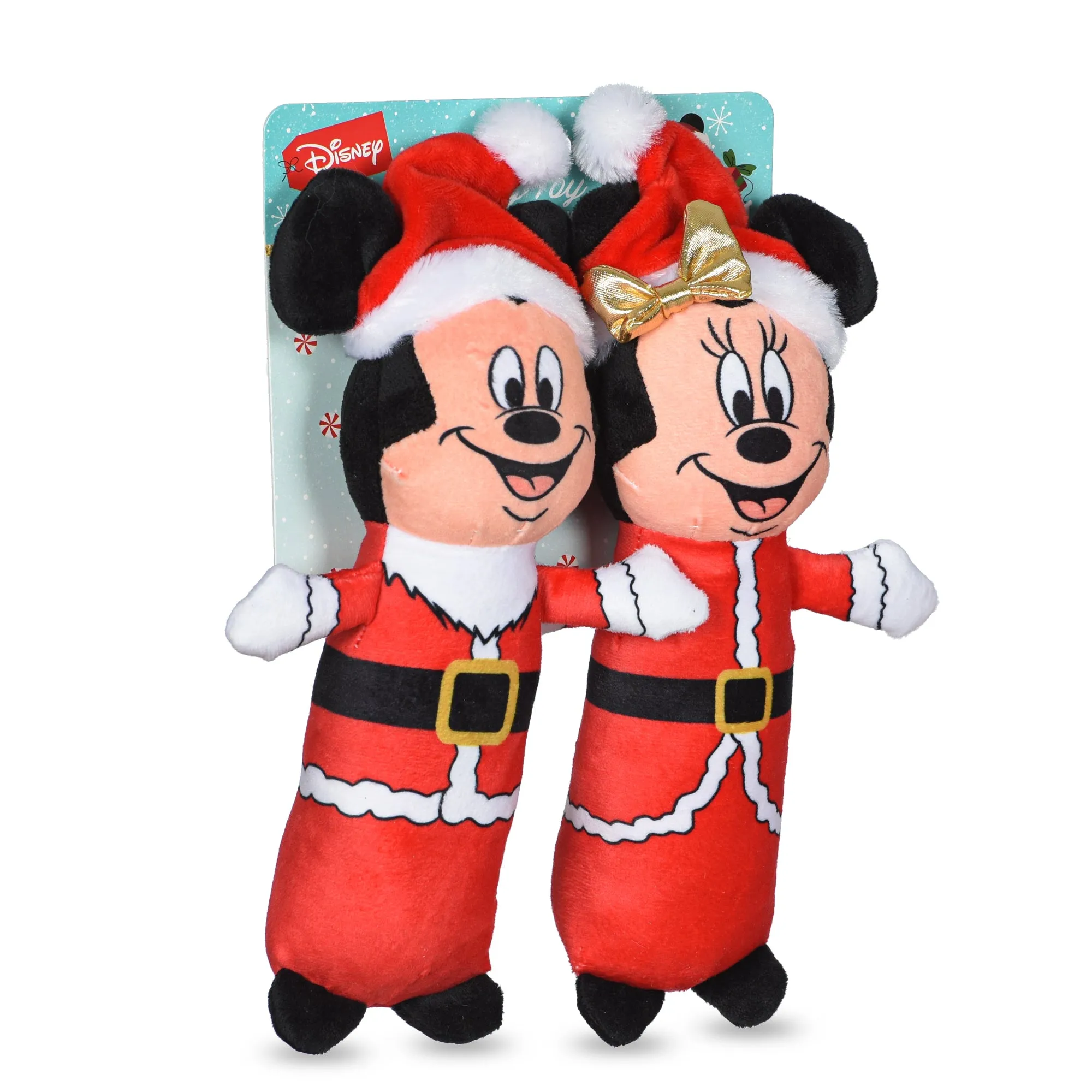 Mickey & Friends: 9" Holiday Mickey & Minnie Contemporary Style Plush Squeaker Bobo Toy