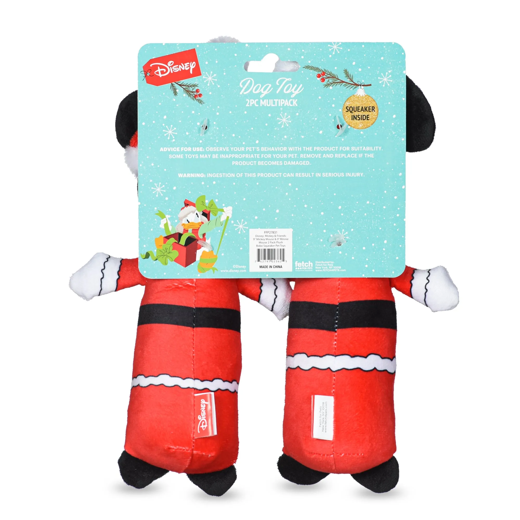 Mickey & Friends: 9" Holiday Mickey & Minnie Contemporary Style Plush Squeaker Bobo Toy