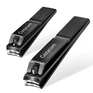 Nail Clippers Set Toenail Clippers Cutters - CozyCom 2 Pack Professional Fingernail Clipper and Toenail Clipper for Adult Men and Women Stainless Steel for Thick Nails with Visibly Tin Case