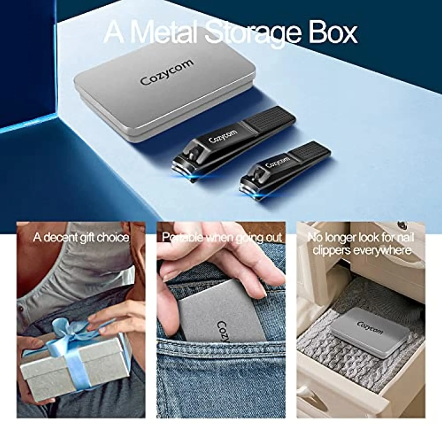 Nail Clippers Set Toenail Clippers Cutters - CozyCom 2 Pack Professional Fingernail Clipper and Toenail Clipper for Adult Men and Women Stainless Steel for Thick Nails with Visibly Tin Case