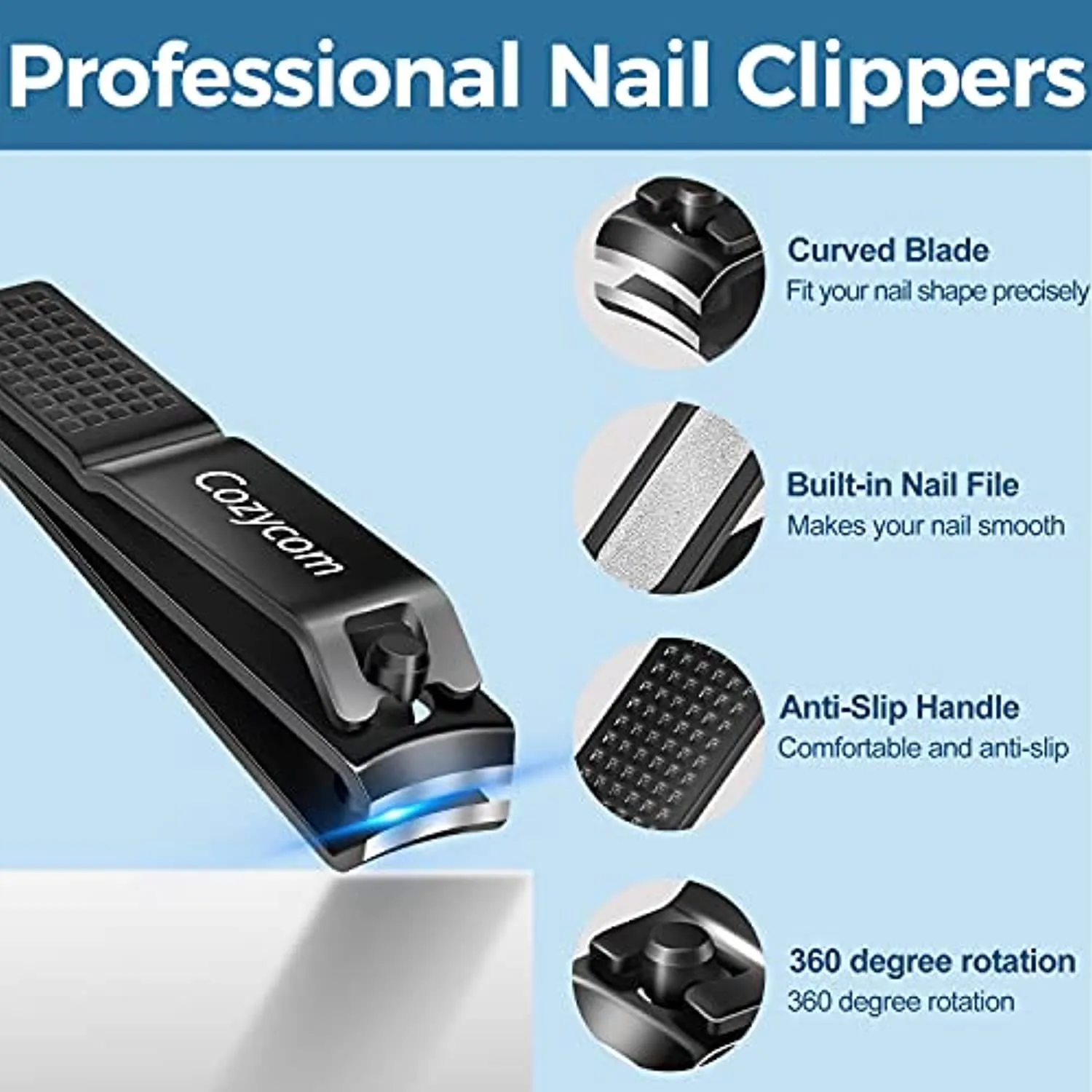 Nail Clippers Set Toenail Clippers Cutters - CozyCom 2 Pack Professional Fingernail Clipper and Toenail Clipper for Adult Men and Women Stainless Steel for Thick Nails with Visibly Tin Case
