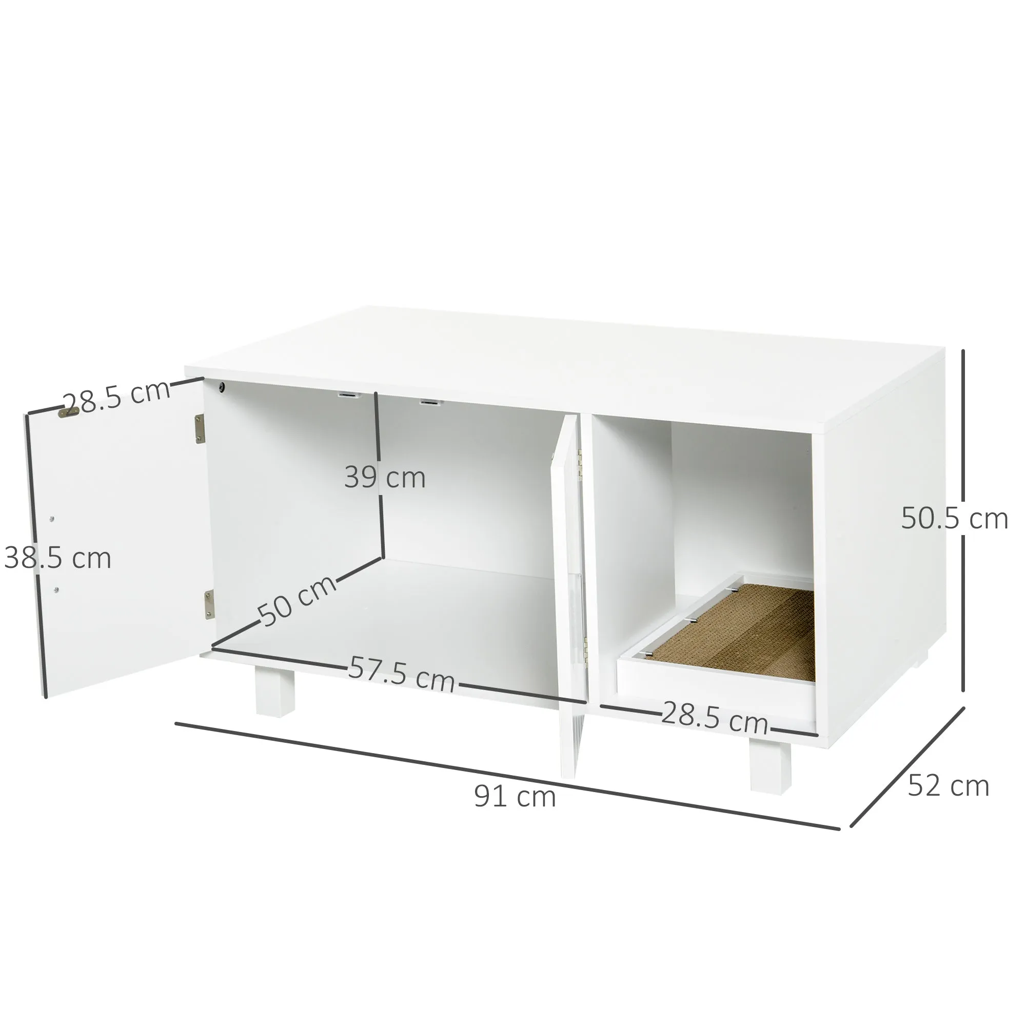 PawHut Cat Litter Box Enclosure & House w/ Nightstand/End Table Design, White
