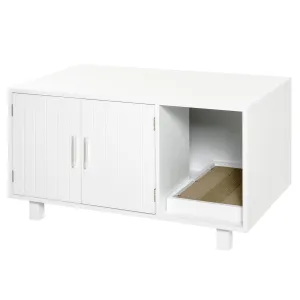 PawHut Cat Litter Box Enclosure & House w/ Nightstand/End Table Design, White