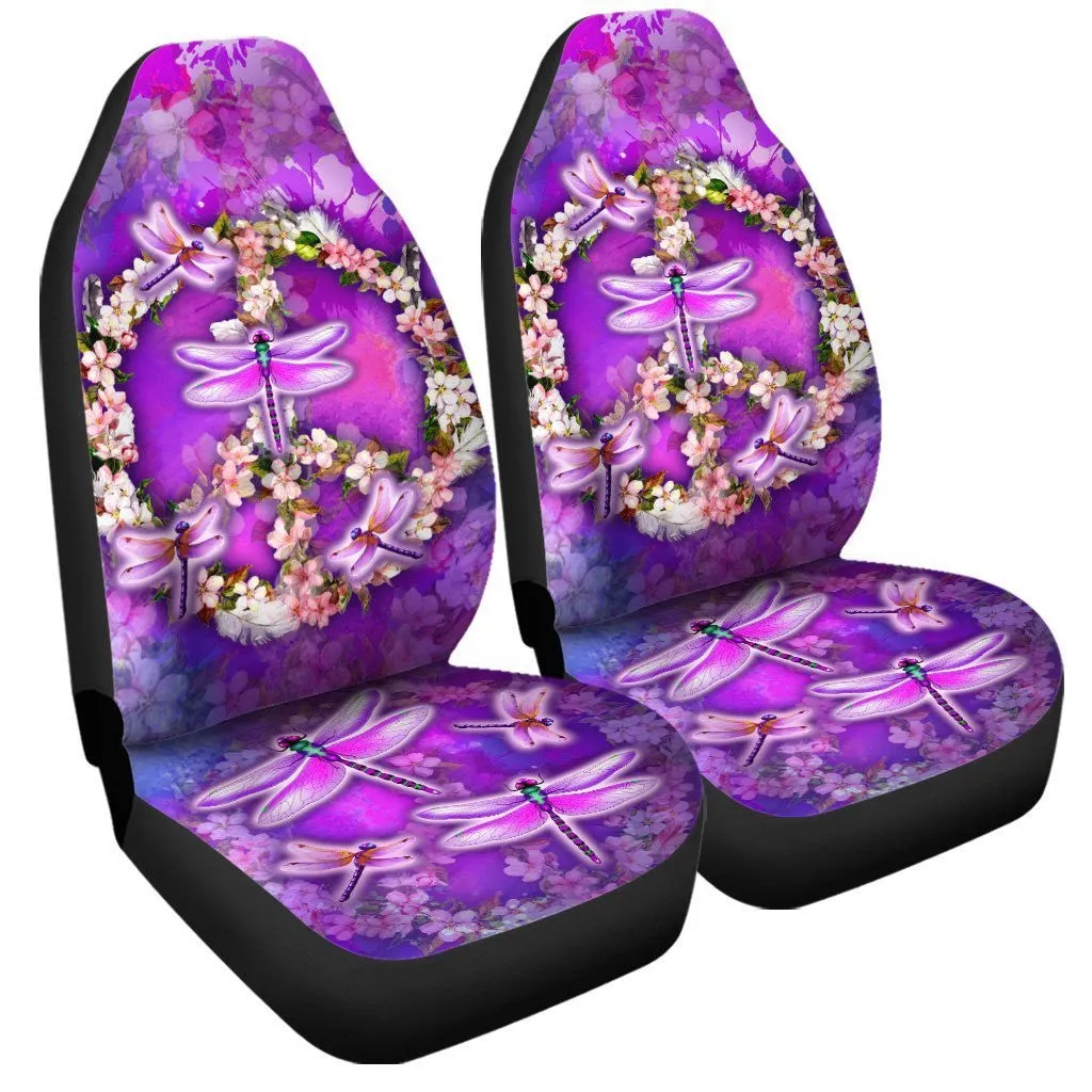 Peace Sign Car Seat Covers Custom Flower Dragonfly Car Accessories