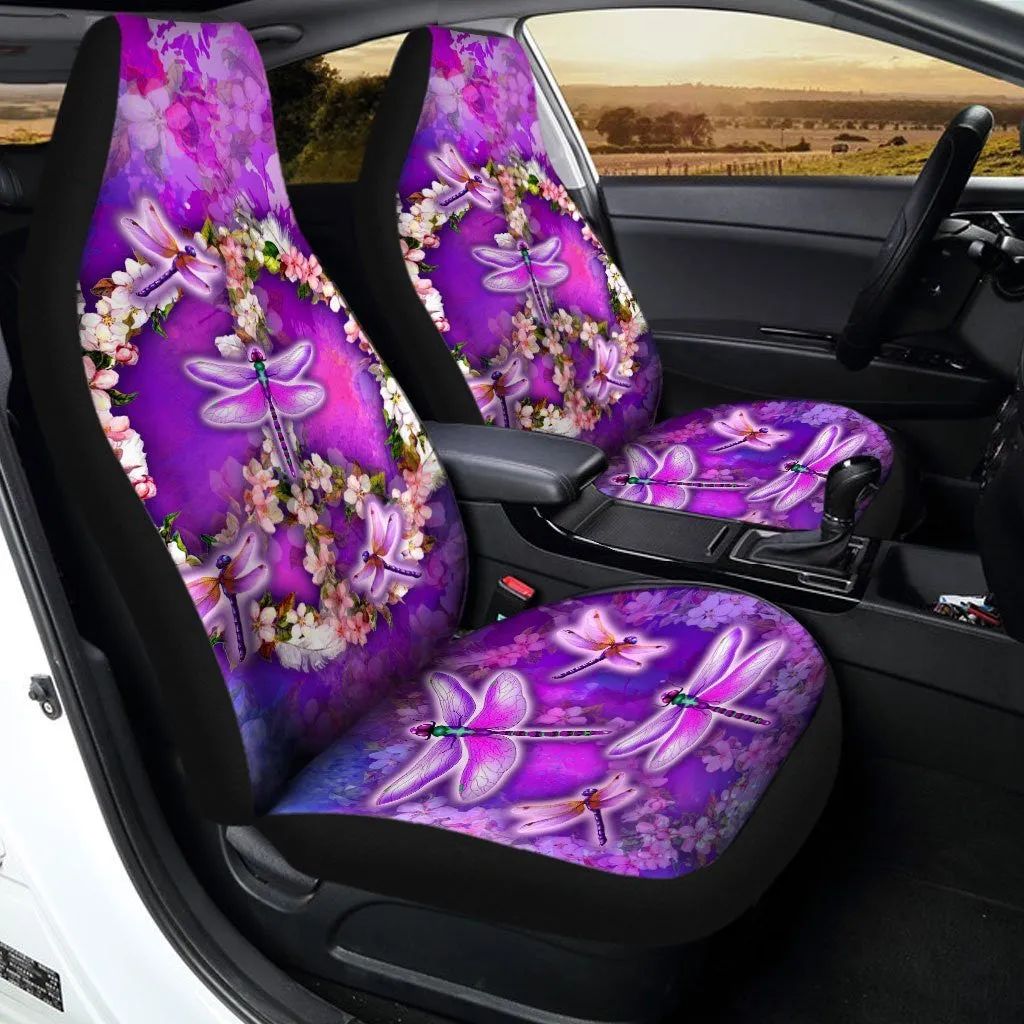 Peace Sign Car Seat Covers Custom Flower Dragonfly Car Accessories