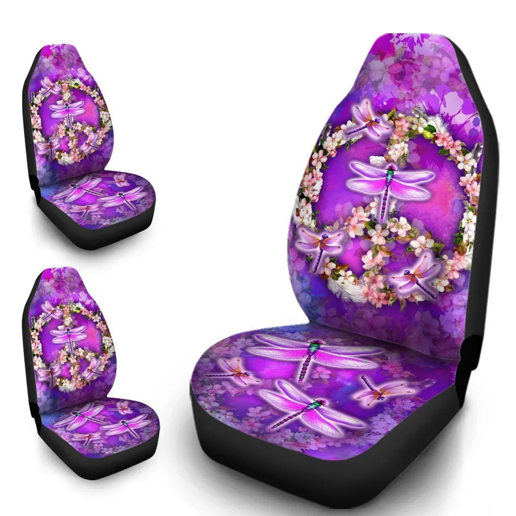 Peace Sign Car Seat Covers Custom Flower Dragonfly Car Accessories