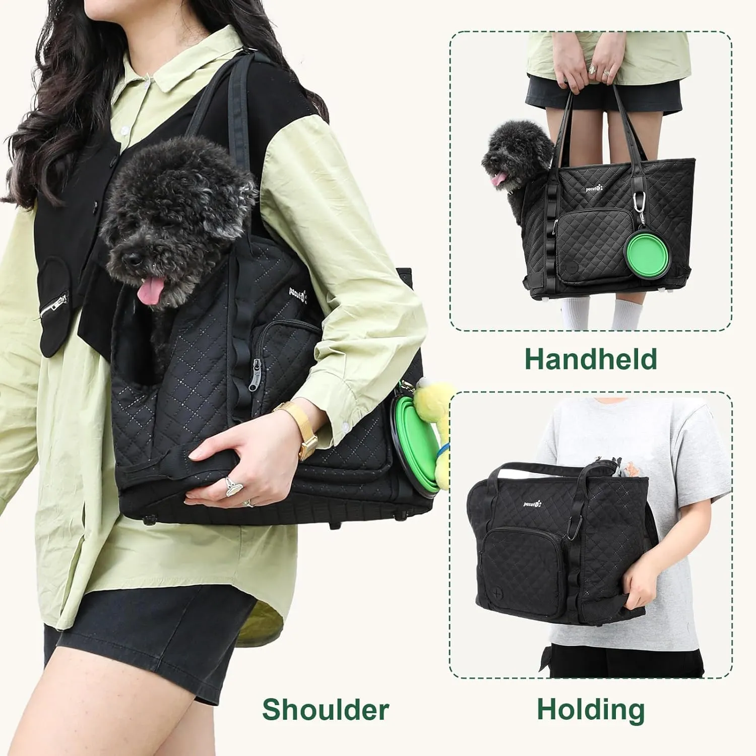 Pecute Dog Purse Carrier, Dog Carrier with Pockets for Small Dogs, Fits Dogs 5.5 lbs to 11 lbs, Lightweight Dog and Puppies Tote Bag Carrier, Outing, Travel, Vet, Black