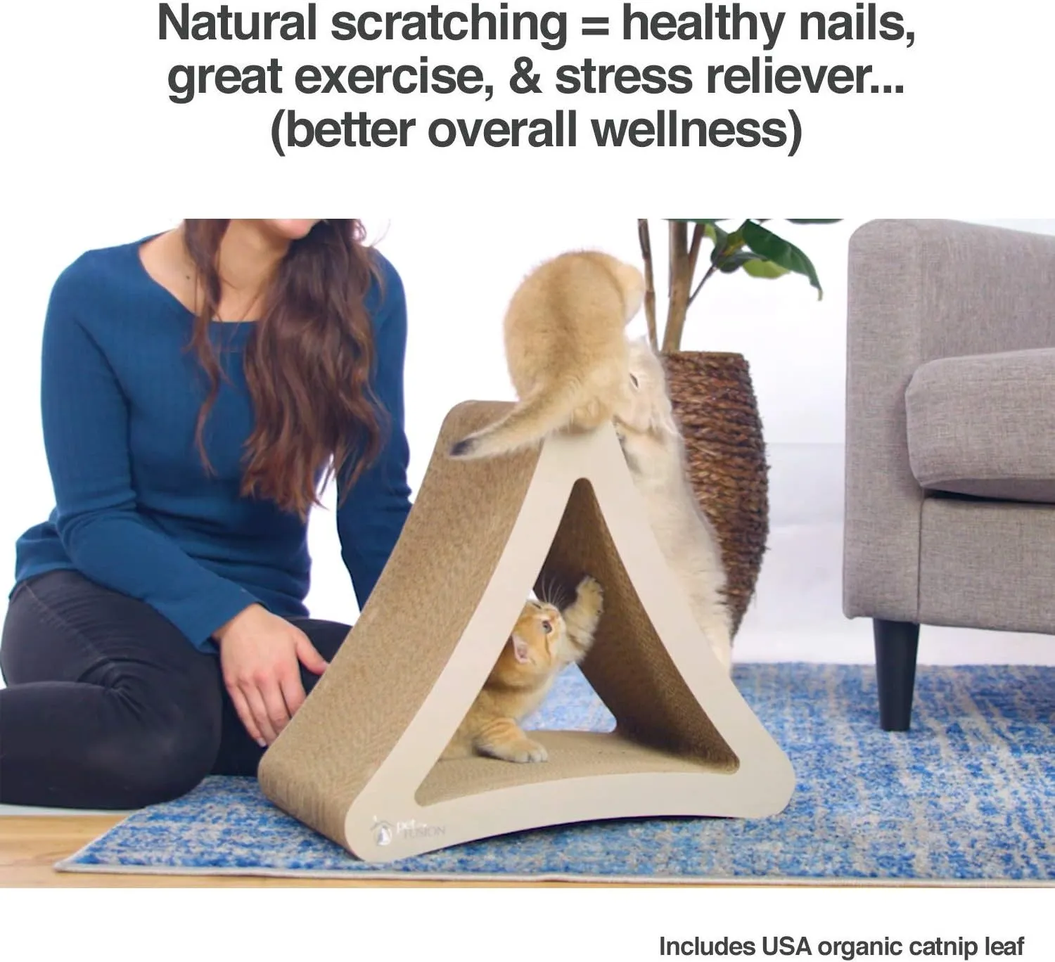 PetFusion 3-Sided Vertical Cat Scratching Post | Available in 18 & 24 | Multiple Angle Cat Scratching Pad; 6 Usable Sides. Scratch; Play; & Perch | 100% Recyclable Cardboard Lounge