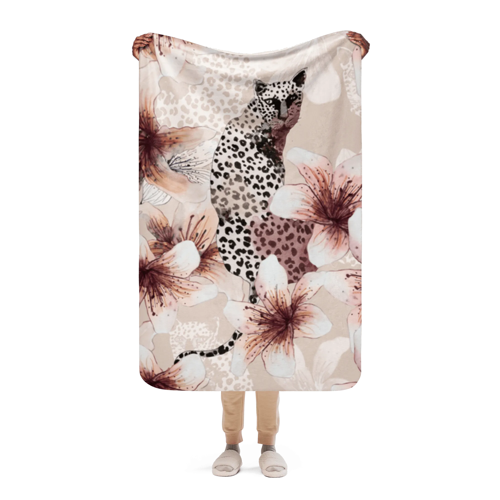 Pinkish Wild Cat Sherpa Blanket
