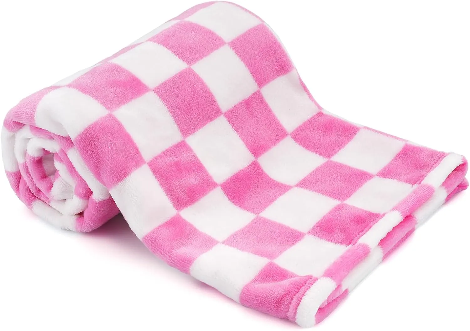 Plush Checkered Baby Blanket for Boys Girls Nursery, 30"*40" Warm Short Fleece Blanket Neutral for Infant Newborn, Small Fuzzy for Sleeping, Chenille Baby for Stroller (Pink&White)
