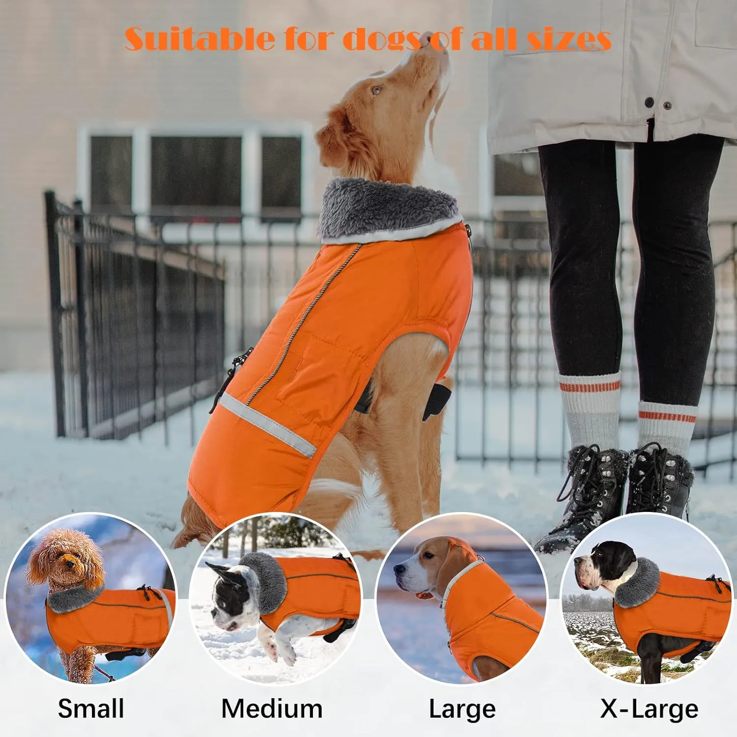 QBLEEV Warm Dog Coat Reflective Dog Jacket, Waterproof Dog Winter Coat Turtleneck Dog Clothes for Cold Weather, Thick Fleece Dog Snowsuit Christmas Dog Vest Pet Apparel for Small Medium Large Dogs S