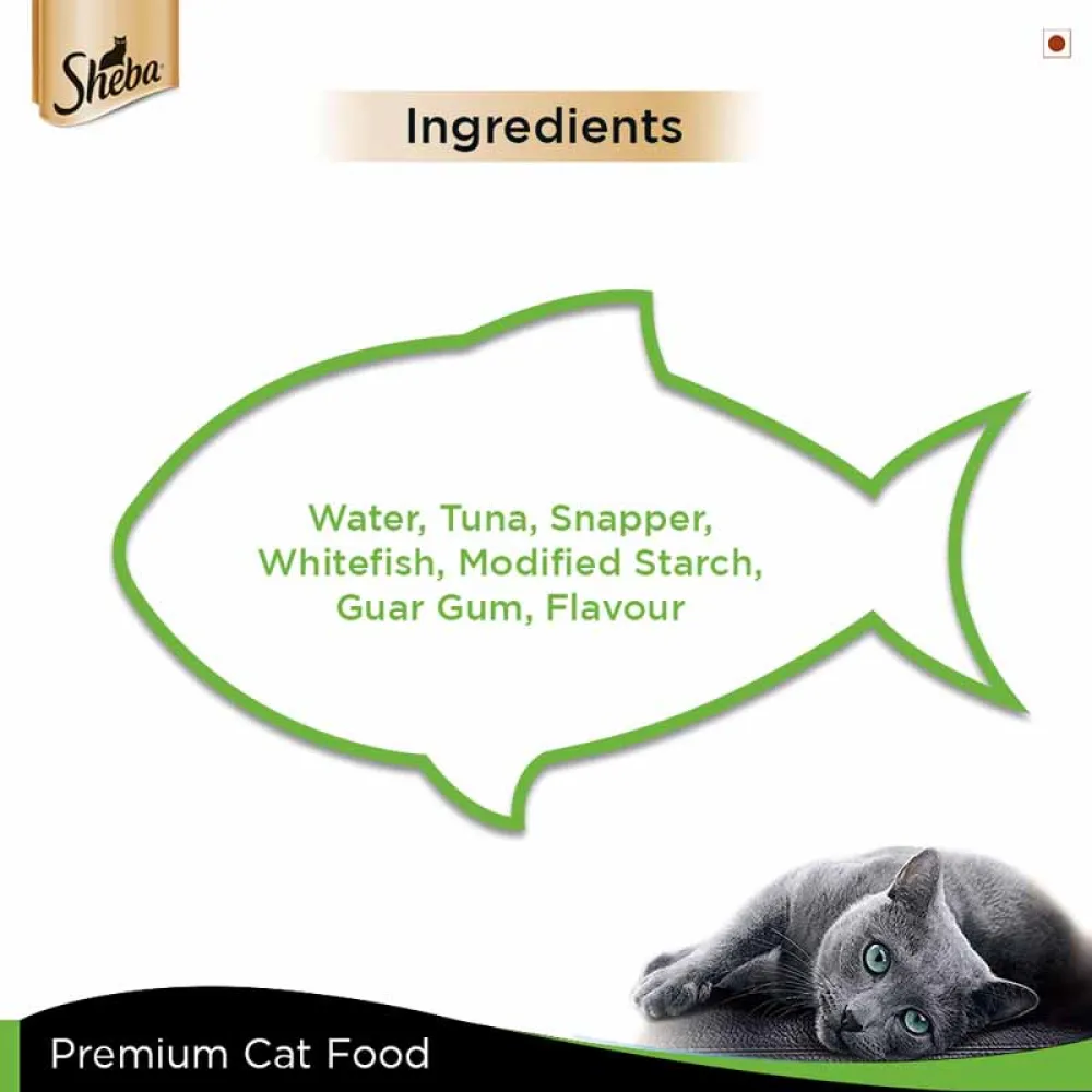Sheba Complete Nutrition Tuna White Meat & Snapper In Gravy Cat Wet Food and Salmon Flavour Irresistible Cat Dry Food Combo